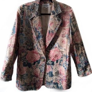 Lori Zoni floral embroidery silk blazer size M